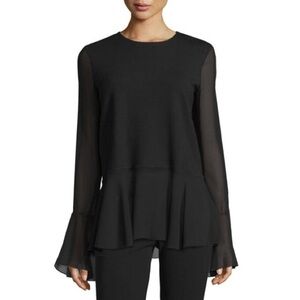 Theory Lexanda C Idol Black Long Bell-Sleeve Peplum Wool Blend Blouse EUC Sz XS